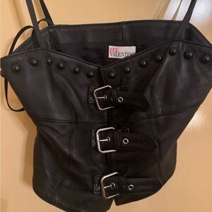 RED Valentino Black Leather Corset Jacket